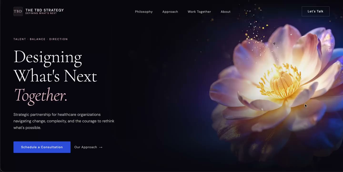 The TBD Strategy website, full desktop view